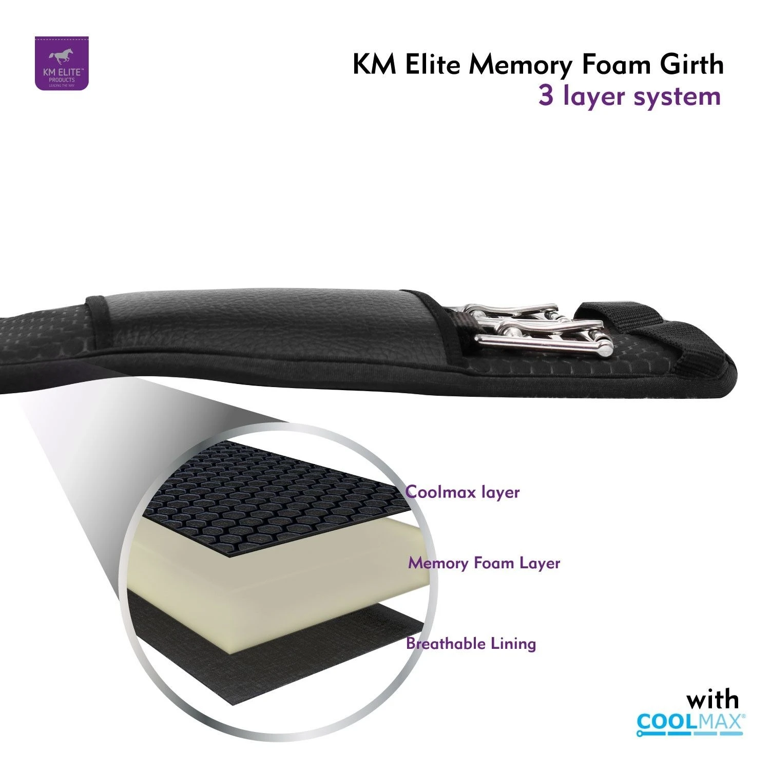 Km Elite Memory Foam Dressage Girth With Coolmax Fabric 3 Km Elite Memory Foam Dressage Girth With Coolmax Fabric - Image 3
